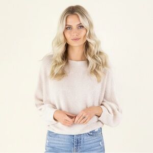Cupcakes & Cashmere Sonrisa Rib Knit Dolman Sweater Oatmeal Size L